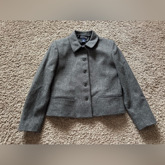 LANDS END Women's Gray Heather Wool Blazer Jacket Size 10 Petite - Picture 1 of 6